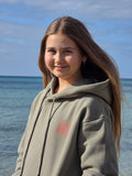 Lost Peaches Boutique Olive hoodie – women's oversized green pullover hoodie, styled shot