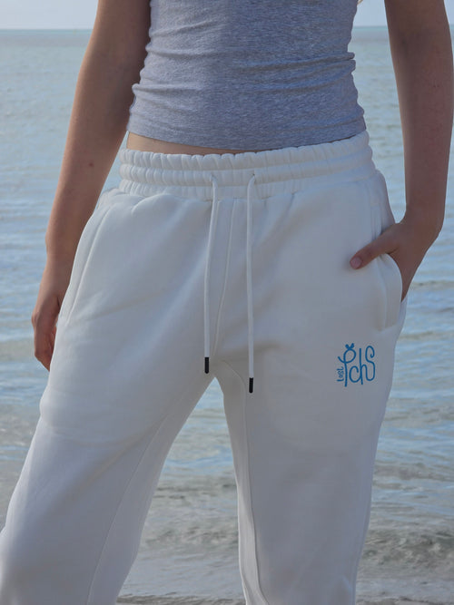 Lost Peaches Boutique Marshmallow sweatpants – women's cosy fleece-lined cream trackies, front view