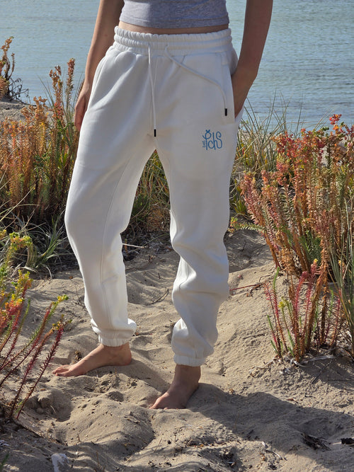 Lost Peaches Boutique Marshmallow sweatpants – women's cosy fleece-lined cream trackies, styled shot